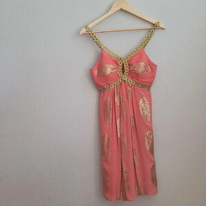 Milly Women's Babydoll Dress Size 2 Pink Paisley Sleeveless V-Neck Pullover